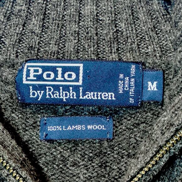 Polo By Ralph Lauren Quarter Zip Sweater Mens M Charcoal 100% Wool Classic - Picture 5 of 8